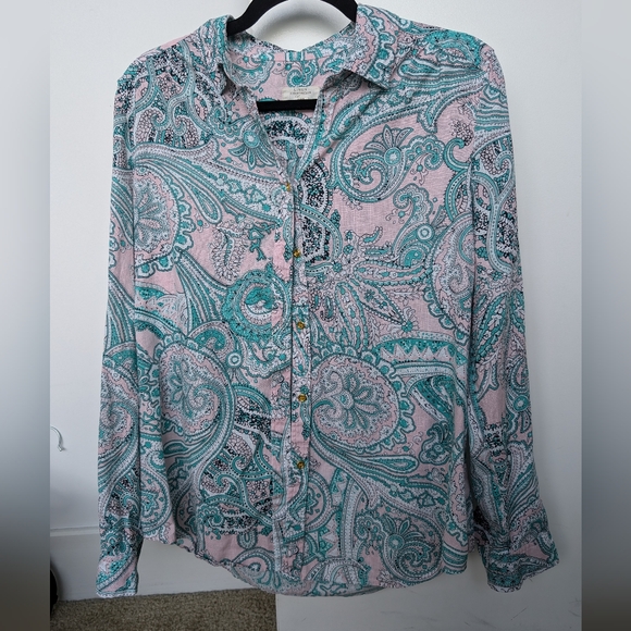 Charter Club Tops - Charter Club Luxury 100% Linen Paisley Print Long Sleeve Button Up Sz M